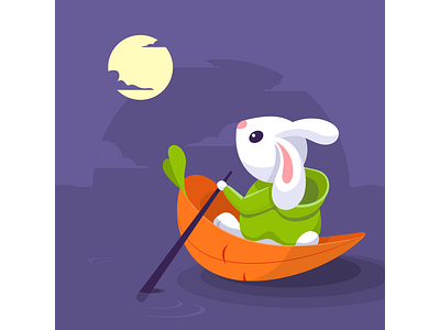 Rabbit to the moon. anime carrot cartoon destination food illustration illustration jacket journey love manga night ocean rabbit sea ship