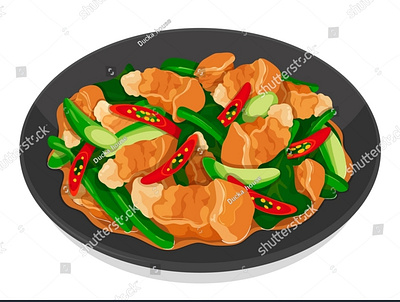 Stir fried crispy pork belly with chinese kale recipe menu anime asian food cartoon chinese food chinese kale crispy pork crispy pork belly design food illustration illustration isolated kale kana moo krob manga menu pork stir fried thai food traditional vector