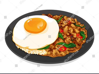 Spicy thai holy basil chicken with egg over rice dish recipes.