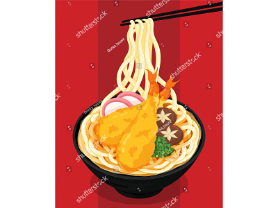 Japanese udon noodle soup illustration on red background vector. anime asian food cartoon chopsticks design drawing food illustration holding illustration japanese food manga noodle bowl noodles noodles soup ramen red soba traditional udon vector