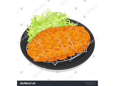 Japanese tonkatsu fried pork cutlet recipe isolated on white bg. anime appetizer asian food breaded chicken cutlets breaded pork cutlets cartoon close up crispy chicken cutlets crispy pork cutlets drawing food illustration fried chicken fried pork illustration isolated japanese food katsu manga tonkatsu vector