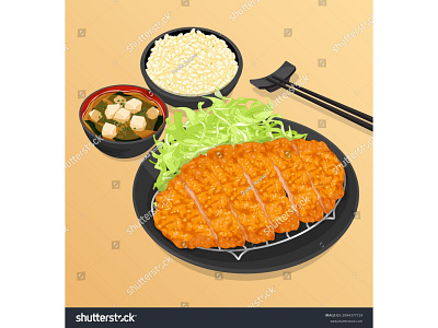 Japanese tonkatsu fried pork cutlet recipe illustration vector.