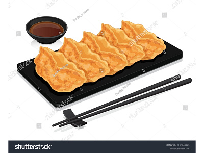 Japanese gyoza dumplings (potstickers) recipe illustration vecto