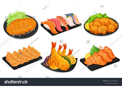 Japanese appetizers menu recipe illustration vector.