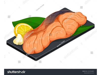 Japanese breakfast grilled salmon illustration vector. anime asian breakfast asian food breakfast cartoon food art food illustration grilled grilled salmon illustration isolated japanese japanese breakfast japanese food manga menu salmon shiojake shiozake vector