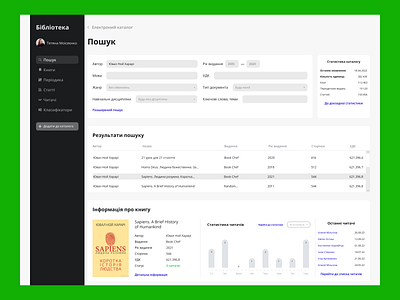 Dashboard for library book concept dashboard design desktop filters library schedule search searching statistics ui ux