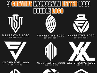 9-creative-monogram-letter-logo Bundle Hire me design illustration initial letter logo initial logo logo logo design logodesign logotype monogram logo