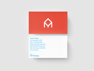 Mod blue bold business card house logo modern red