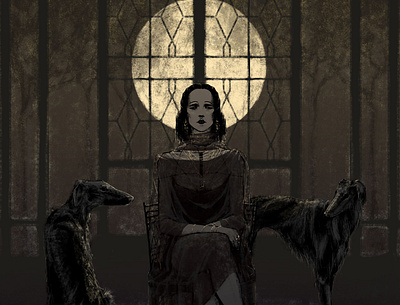 3sis dog illustration moon moonlight night occult ritual woman illustration woman portrait