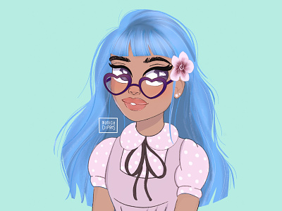 Blue Hair blue blue hair character design characterdesign girl character glasses hair headshot heart shaped illustration procreate