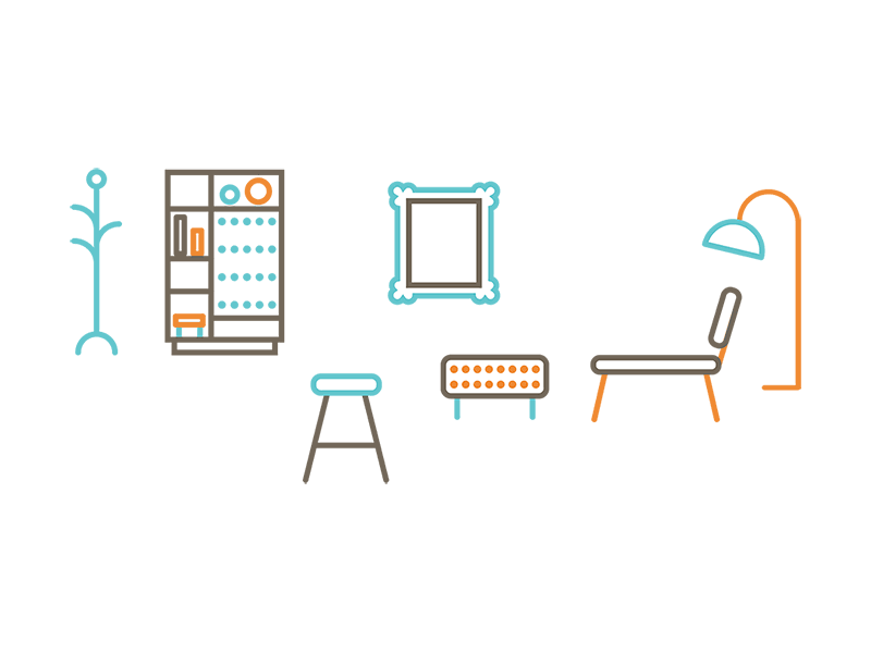 Rooms chairs design furniture home icons illustration rooms