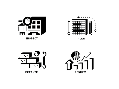 Process icons design energy execute icon iconography illustration inspect plan process real estate results