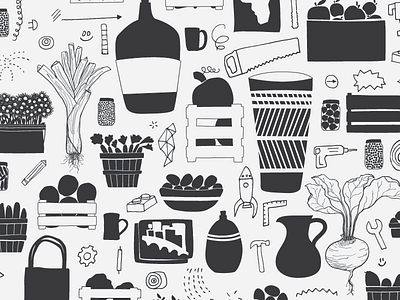Hand drawn variety collage design doodles handdrawn iconography illustration sketches vegetables