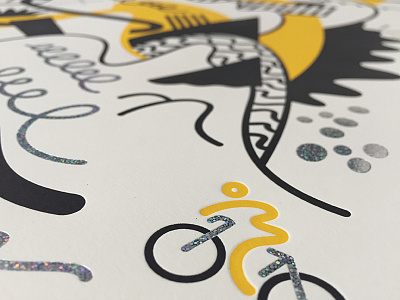 Upward artcrank bicycle bike clouds foil glitter hills illustration letterpress poster print sparkle