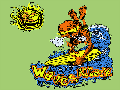 Waves Attack edroath illustrator lowbrow ratfink surf surfing waves