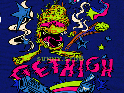 get high bandmerch edroath fly illustration illustrator marijuana marijuana logo ratfink retro summer surf surfing vintage