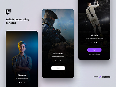 Twitch onboarding UI concept adobe xd android design game gaming ios stream streaming twitch ui ux watch