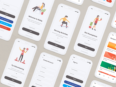 Heltip - Intro Screens adobe xd app brown illustration intro intro screens ios ios app onboarding screens start pages ui ux vector