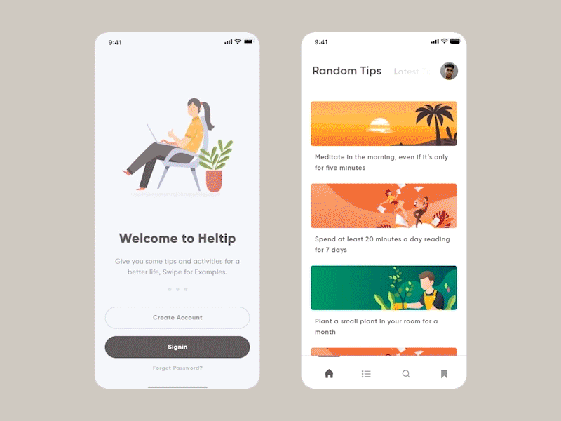 Heltip app adobe xd animated animation brown gif illustration interaction ios app mobile mobile app prototype prototype animation screens ui ui design ux vector