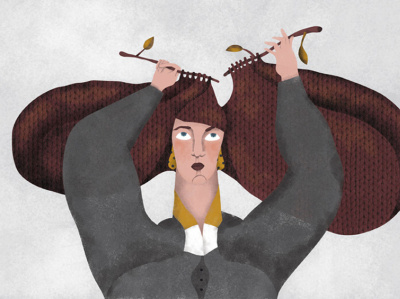 Illustration of a woman and about knitting feelings