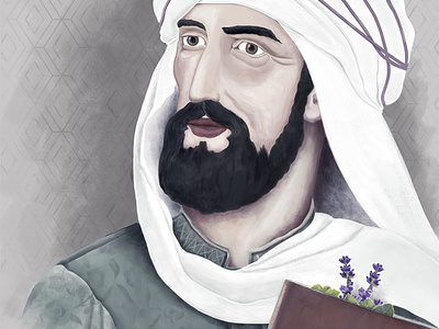 Illustration historical portrait Ibn Al-Baytar for museum