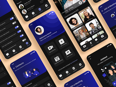 JioMeet UI Redesign Concept - Dark Mode app concept design illustration jiomeet meet meeting menu mobile app redesign settings ui video video call video conference zoom