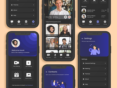 JioMeet UI Redesign Concept - Dark Mode