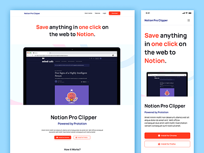 Notion Pro Clipper - Web extension browser clean ui design extension graphic design hero illustration landing notion save screenshot ui ux web design website