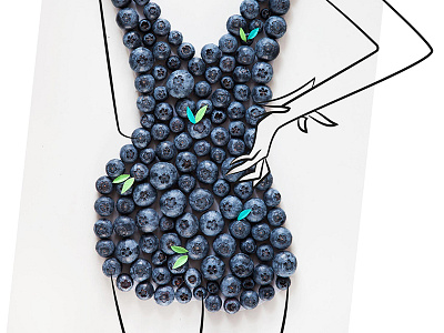Editorial Illustration "Beauty Food" for sisterMAG blueberries editorial food illustration overall swim suit woman