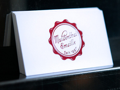 Muldenthaler Emaille - logo relaunch badge businesscard corporate design lacquer logo relaunch relief