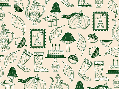 Theresas Küche - ending paper autumn birthdaycake cookbook gumboots illustration leaf mushroom onions paris pattern stamp stationary
