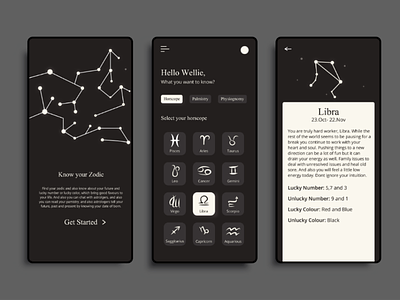 Zodiac app astrology app horoscope app horoscope design interactive design mobile app uidesign uxdesign xd zodiac zodiac app zodiac sign