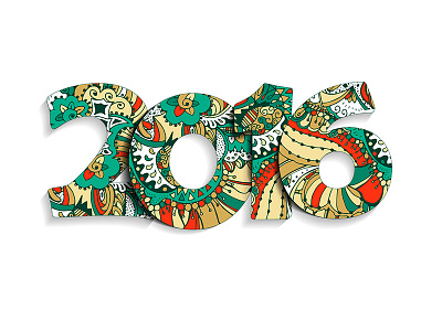2016 Zentangle Year 2016 christmas doodle green handdrawn isolated multicolor red xmas year zentangle