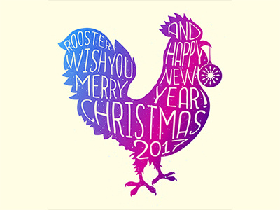 Xmas rooster lettering 2017 cock colored lettering new year pink print rooster silhouette xmas