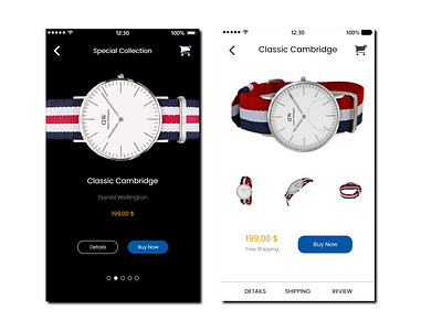 App ui of watch shopping cart adobe xd app app design branding design logo ui ui ux ui design uiux