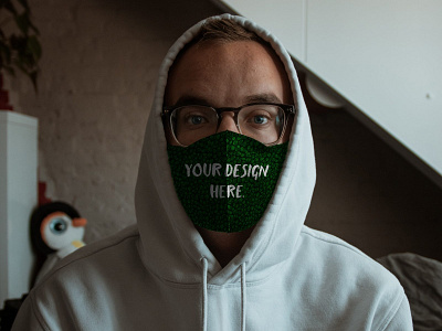 Free Mask Mockup on a Guy in a Hoodie (PSD)