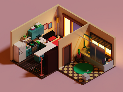 Nora's Apartment apartment illustration isometric magicavoxel room voxel art