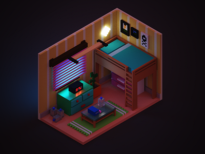 Night Time 3d 3d art isometric magicavoxel room voxel art