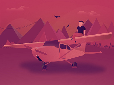 Boy on plane wing art artwork design graphics illustration illustration art illustrator landscape mountains plane vector