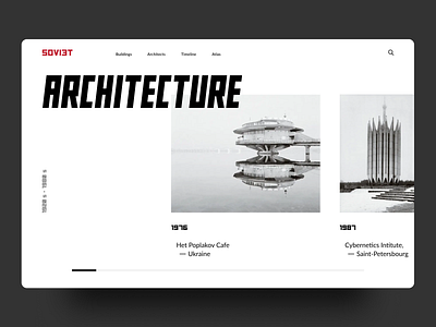 Soviet Architecture Website Header architecture header horizontal scroll layout minimal photography slider soviet typography web design website whitespace