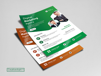 Digital marketing Agency Corporate A4 Flyer design Template branding clean design concept corporate corporate flyer creative design facebook green marketing marketing agency minimal modern orange sale vector