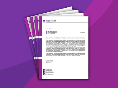 Purple Color Letterhead Design a4 paper a4 size branding clean clear design letter letterhead lettering perfect personal print ready letterhead purple
