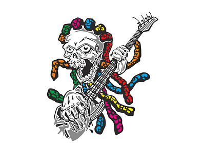 Skull music guitar character dreads guitar halloween illustration music skull vector