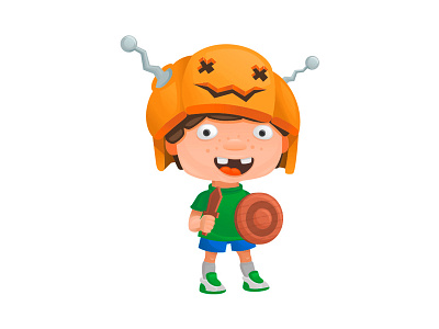Halloween warrior boy character halloween helmet illustration pumpkin shield sword warrior