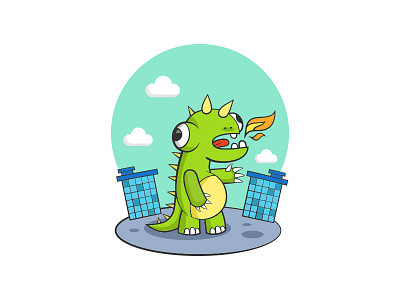 Godzilla character city dinosaur dragon fire godzilla illustration monster vector