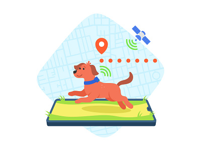 Dog pet collar tracker location gps satellite map online service 4g application collar dog gps iot location map mobile monitoring nature online park pet route safe satellite service smartphone tracker