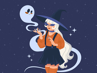 Witch art character design fashion illustration ghost halloween halloween illustration illustration illustrator night october vector vector illustration witch