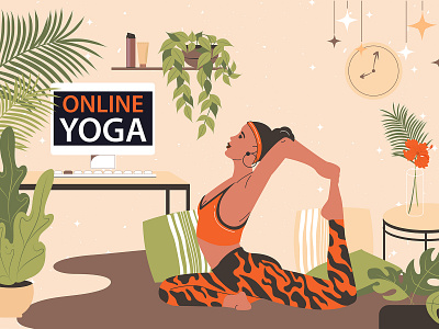 yoga online boho cartoon design digitalartist flat illustration illustrator vector vector art vector illustration yoga pose
