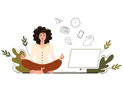 Business woman meditates business character design computer flat illustration illustrator meditates ui ux vector woman