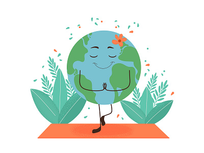 Cute planet is doing yoga cartoon character design earth eco ecology flat illustration illustrator planet vector vector art vector illustration yoga
